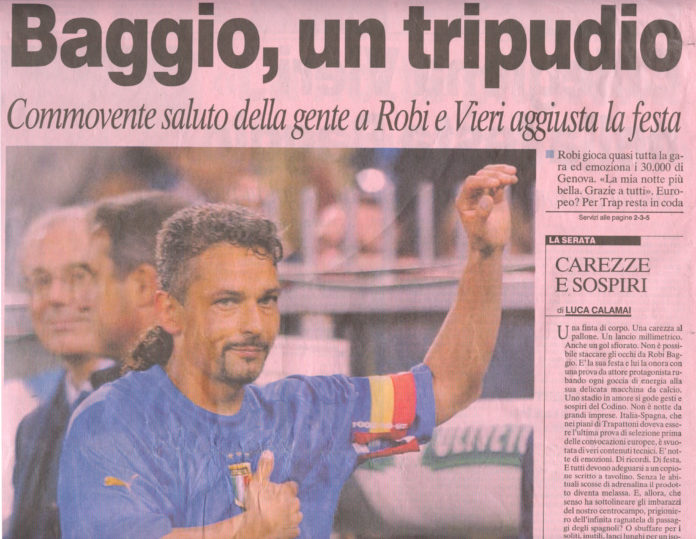 Gazzetta dello sport, una prima pagina dedicata a Roberto Baggio. Mito che ha giocato anche nel Brescia