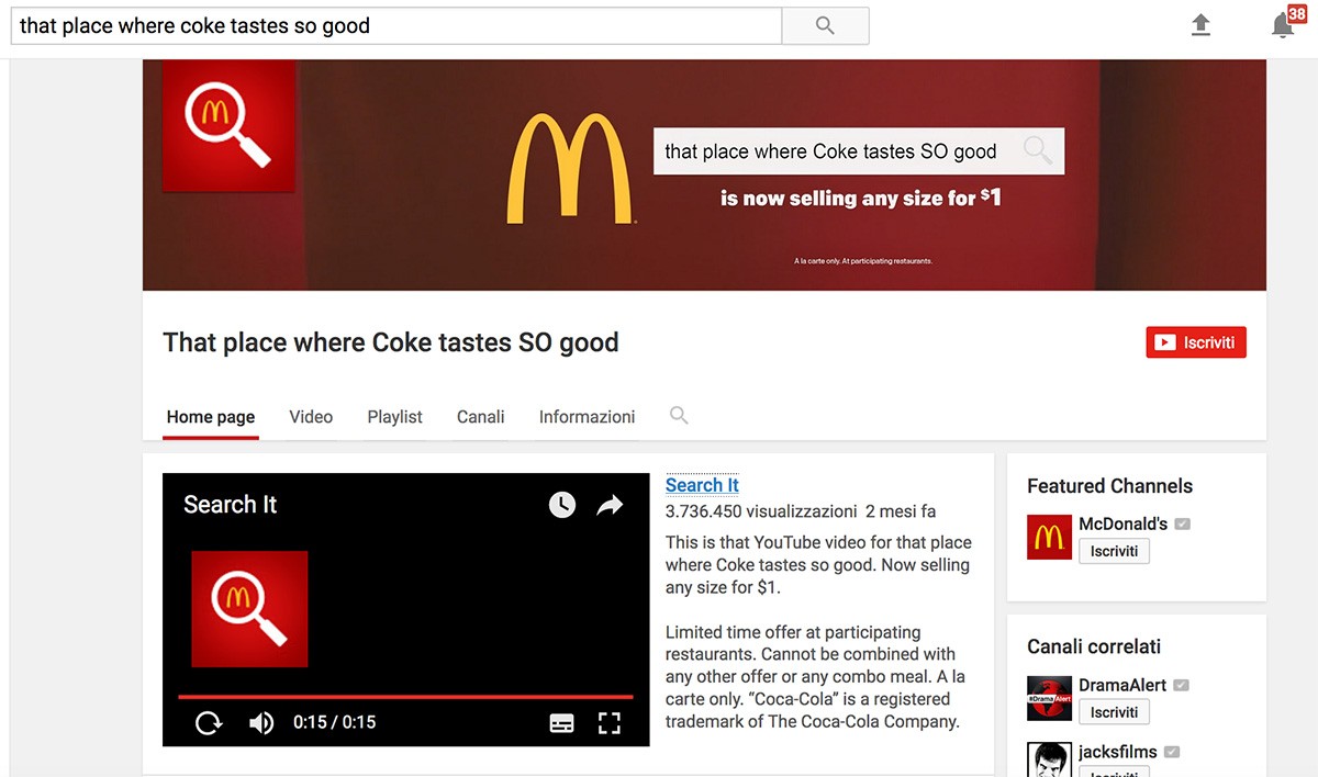 Lo spot di McDonald: Quel luogo in cui la Coca Cola è così buona (su Youtube)