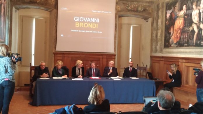 Il tavolo dei relatori della conferenza stampa di Cidneon. Da sinistra: Bonometti, Scaglia, Castelletti, Del Bono, Brondi e Larovere